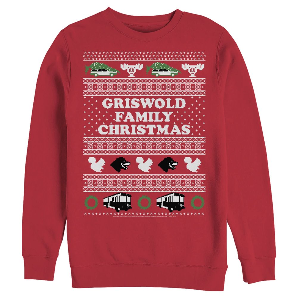Fifth Sun National Lampoon's Vacation Griswold Family Christmas Ugly Sweater Mens Pullover Crew Fleece, Red, Large