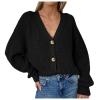 Women's Autumn and Winter Casual Style Knit Hollow Sweater V-Neck Long Sleeve Solid Color Warm Cardigans Black view 1