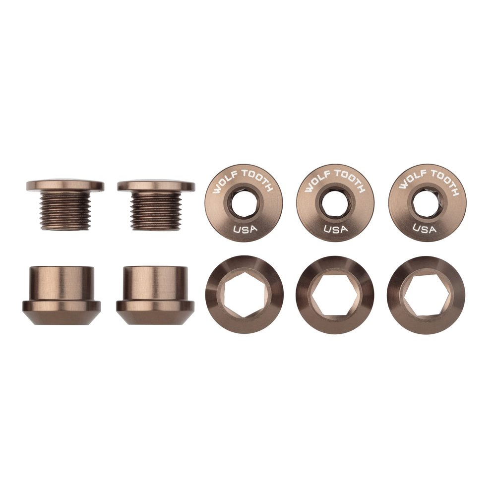 Wolf Tooth Set of Five 6mm Chainring Bolts + Nuts Espresso