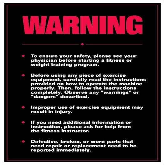 ALGRA Warning poster for any fitness or weight lifting area - 24" x 36" Laminated Poster