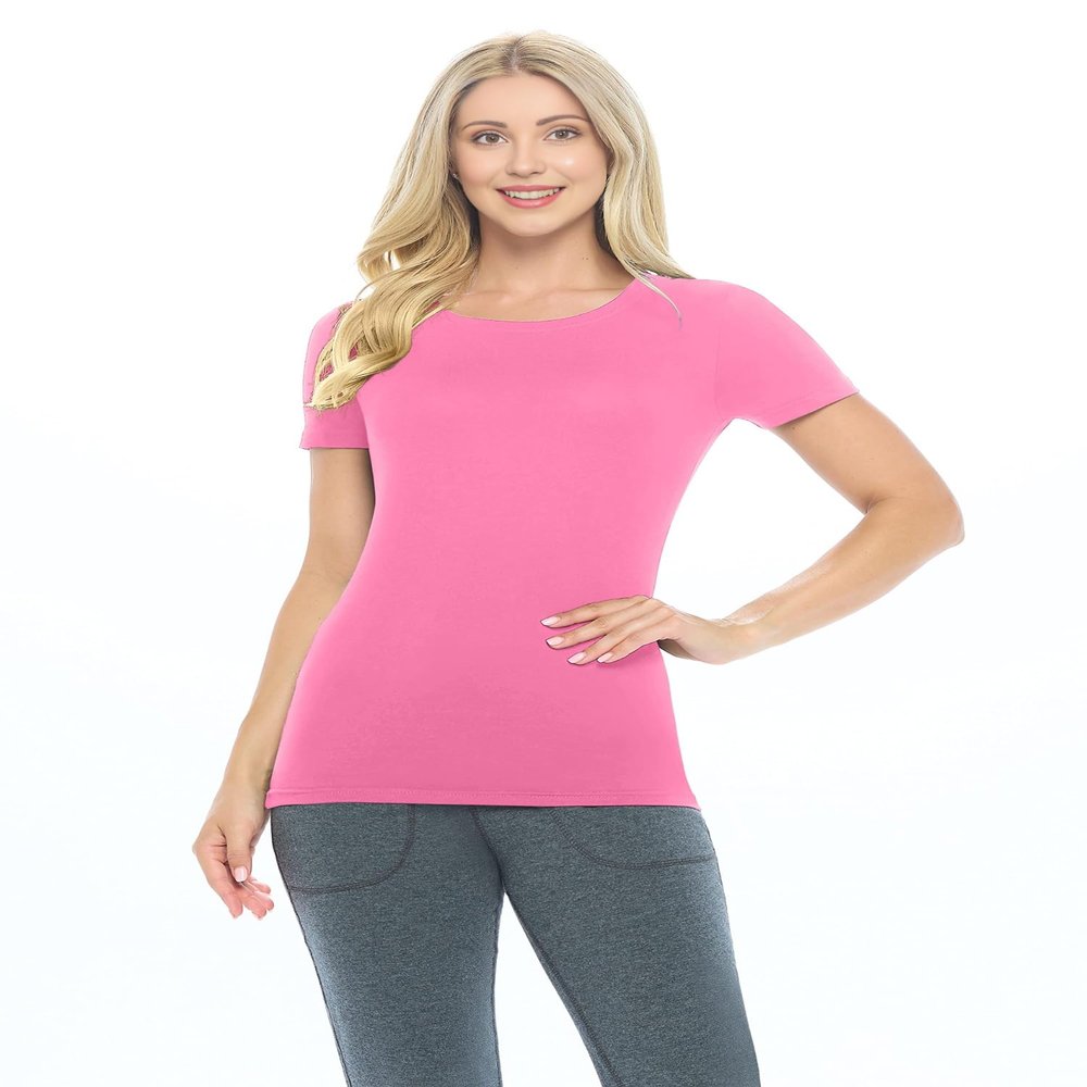 ACTIVE UNIFORMS Women's Short Sleeve Round-Neck T-Shirt Under Scrub (Hot Pink, X-Large)