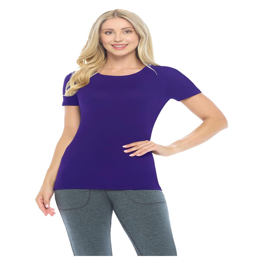 ACTIVE UNIFORMS Women's Short Sleeve Round-Neck T-Shirt Under Scrub (Purple, Medium)