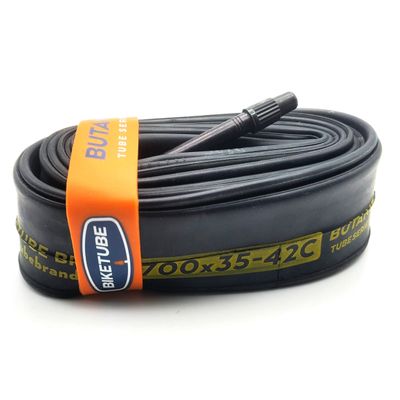 700c x 3542mm Butyl Bike Tube by BIKETUBE BRAND Lightweight Butane Black Series with 48mm Black Presta Valve Reduces Rotating Weight Fits Gravel, Touring, Hybrid & Road Bikes