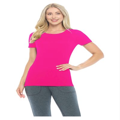 ACTIVE UNIFORMS Women's Short Sleeve Round-Neck T-Shirt Under Scrub (Neon Pink, XXX-Large)