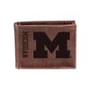 Evergreen Team Sports America NCAA University of Michigan Brown Wallet | Bi-Fold | Officially Licensed Stamped Logo | Made of Leather | Money and Card Organizer | Gift Box Included view 1