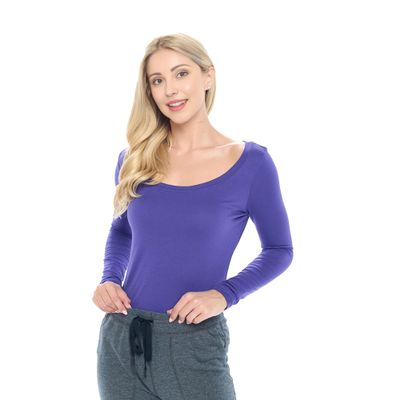ACTIVE UNIFORMS Women's Long Sleeve Scoop-Neck T-Shirt Under Scrub (Purple, Large)