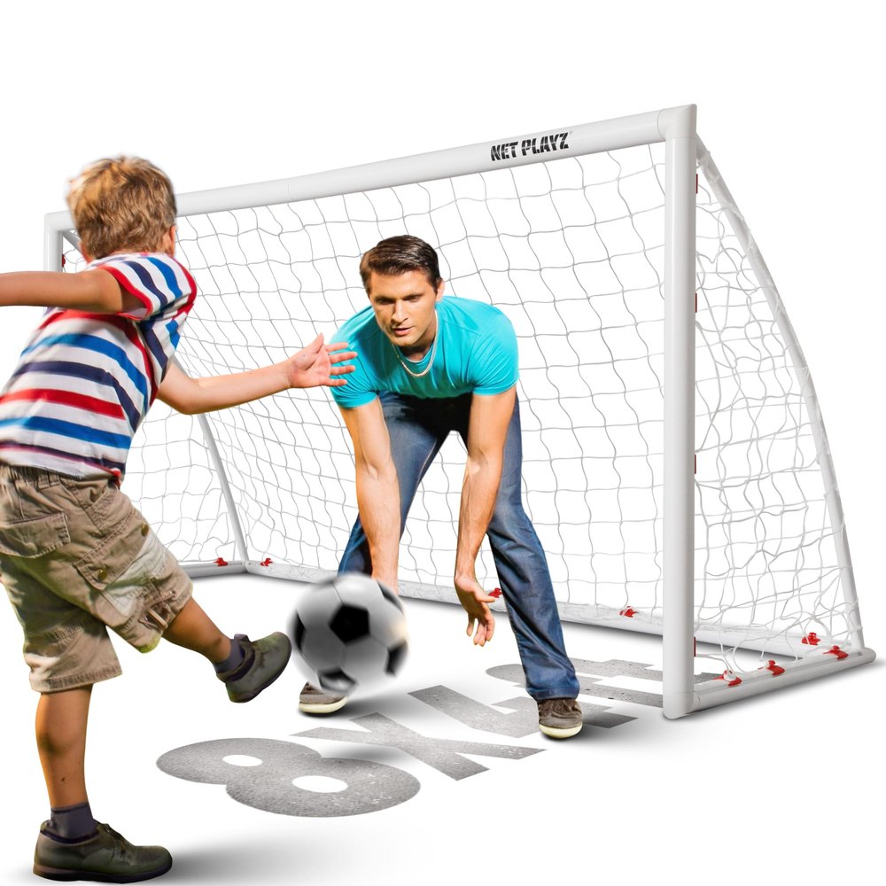 NET Playz Soccer Goals for Backyard, Kids Soccer Net 8'x4' High-Strength Fast Set-Up | Football Soccer Gifts for All Ages Child Teens & Youth (Weatherproof), White (NOS34740A01)