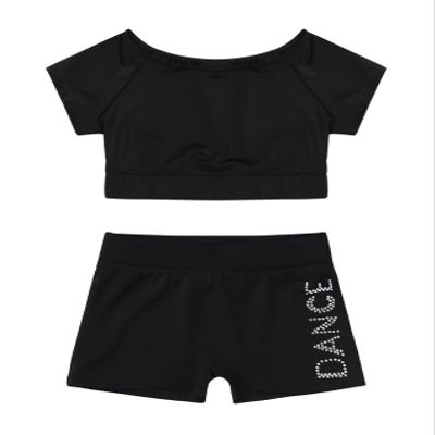 Daenrui Kids Girls 2 Piece Sports Gymnastics Dance Outfits Crop Tank Top with Booty Shorts Active Workout Sets Black 14 Years