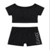 Daenrui Kids Girls 2 Piece Sports Gymnastics Dance Outfits Crop Tank Top with Booty Shorts Active Workout Sets Black 14 Years view 1