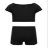 Daenrui Kids Girls 2 Piece Sports Gymnastics Dance Outfits Crop Tank Top with Booty Shorts Active Workout Sets Black 14 Years view 4