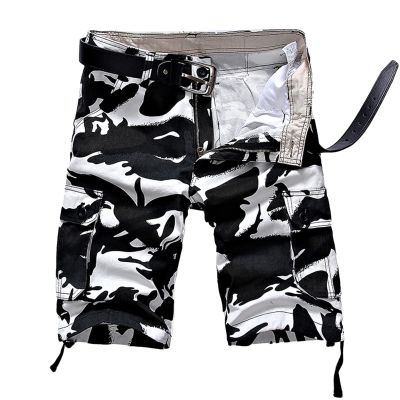 Camo Cargo Shorts for Men Lightweight Multi Pocket Camouflage Shorts Loose Cotton Outdoor Short Pants No Belt (White,30)