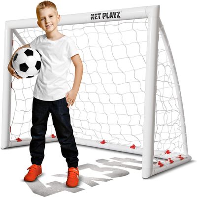 NET PLAYZ Soccer Goals for Backyard, Kids 4'x3' High-Strength Fast Set-Up | Football Gifts Age 3 4 5 6 7 8 9 10 11 12 13 14 Year Old Child Teens & Youth (Weatherproof), White (NOS34840A01)