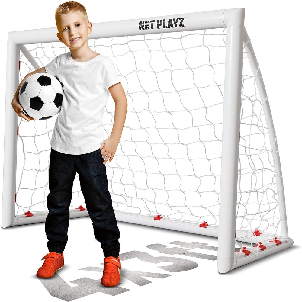 NET PLAYZ Soccer Goals for Backyard, Kids 4'x3' High-Strength Fast Set-Up | Football Gifts Age 3 4 5 6 7 8 9 10 11 12 13 14 Year Old Child Teens & Youth (Weatherproof), White (NOS34840A01)