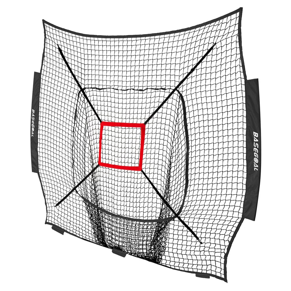 BaseGoal Baseball & Softball Replacement Net 7ft x 7ft (NET ONLY),Heavy Duty Knotless for Baseball Pitching Hitting and Throwing Practice (Black+Strike Zone)