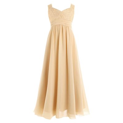 Daenrui Kids Girls Wedding Pageant Bridesmaid Dress Halter Backless Floral Lace Chiffon Maxi Gown Champagne 8 Years