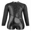 FEESHOW Girls Kids One-Piece Sequins Long Sleeve Gymnastics Leotards Short Jumpsuit for Dance Unitards Biketards Black A 6 Years view 1