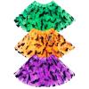 3 Pcs Halloween Tutu Skirts Elastic Layered Tulle Tutu Dress Halloween Performance Costume Black Bat Pattern for Girls 3-8 Years Old, Green, Orange, Purple view 1