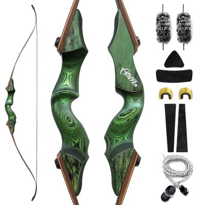 60 Inch Black Hunter Recurve Bow 20-60lbs Right Hand Archery Bow Wooden Riser Practice Bow with Bow Stringer for Adults Beginner Hunting Shooting (40LBS)