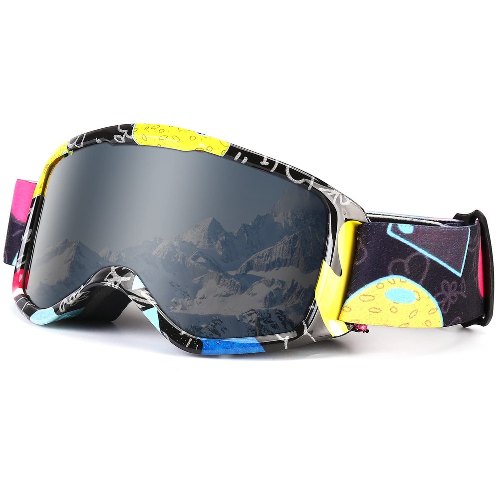 Flantor Kids Ski Goggles,Non-Slip Strap Snow Goggles,Snowboard Goggles (Black)