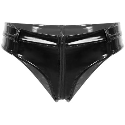 YONGHS Women's Faux Leather High Waist Zipper Hot Pants Clubwear Dance Bottom Mini Booty Shorts 2# Black Small