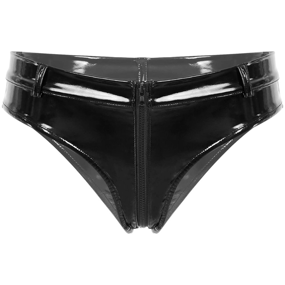 YONGHS Women's Faux Leather High Waist Zipper Hot Pants Clubwear Dance Bottom Mini Booty Shorts 2# Black Small
