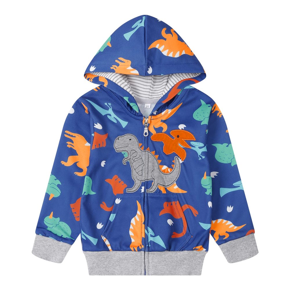 NUBEEHOHO Toddler Boy Clothes Blue Full Zip Pullover Hoodie Cute Dinosaur Jacket for Boys Long-sleeveed Fall Hooded Sweatshirt 5T (Dino-3044)