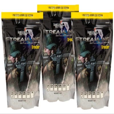Lancer Tactical 0.20g-0.30g Streamline Competition Grade Tracer Airsoft BBS (Color: Green) X3 (0.20g 5000 Rd)