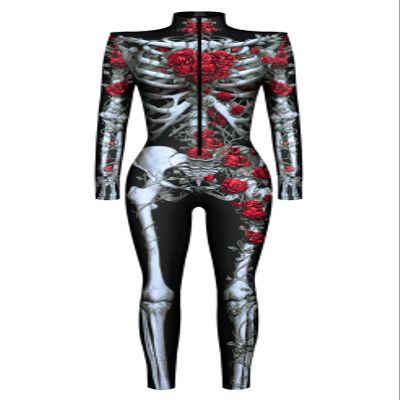 Honeystore Women's Skeleton Bodysuit Halloween Costume Bodycon Catsuit Jumpsuit with Front Zipper BKAL-008 S
