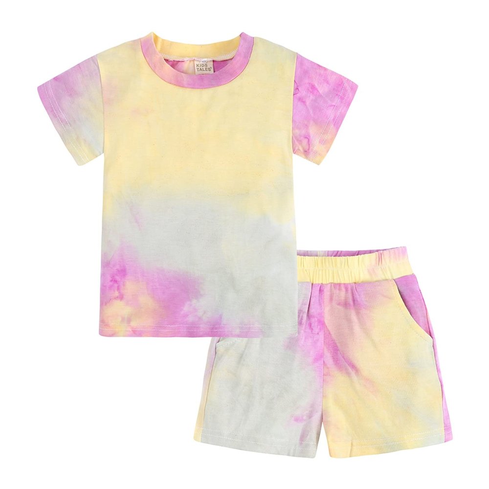 Kids Toddler Boy Girls Clothes Sports Casual Tie Dye Prints Short Sleeves T Shirt Sweat Suit for (Yellow, 2-3 Years)