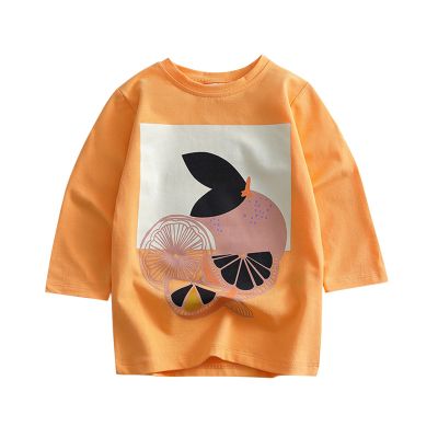 Toddler Kids Girls Cartoon 3D Fruit Prints Loose Tops Soft Long Sleeve T Shirt Tee Tops Clothes (Orange, 12-18 Months)