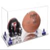 Better Display Cases Acrylic Display Case for Full Size Football and Mini Helmet - Large Rectangle Box with Clear Case, Navy Blue Risers and Mirror Base 19.25" x 8.25" x 8" (B47/A103) view 1