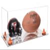 Better Display Cases Acrylic Display Case for Full Size Football and Mini Helmet - Large Rectangle Box with Clear Case, Orange Risers and Mirror Base 19.25" x 8.25" x 8" (B47/A103) view 1