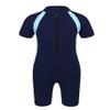 Yartina Unisex Boys Girls Rash Shirt One Piece Color Block Tankini Short Sleeve Boyshort Swimwear Navy Blue 12 Years view 1