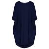 aromm Women Crew Neck T Shirt Dress Loose Casual Plus Size Midi Dress with Pockets Navy Blue,M view 2