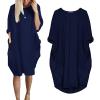 aromm Women Crew Neck T Shirt Dress Loose Casual Plus Size Midi Dress with Pockets Navy Blue,M view 3