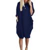 aromm Women Crew Neck T Shirt Dress Loose Casual Plus Size Midi Dress with Pockets Navy Blue,M view 4
