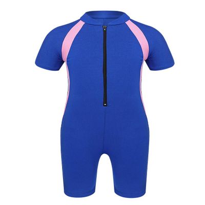 Yartina Unisex Boys Girls Rash Shirt One Piece Color Block Tankini Short Sleeve Boyshort Swimwear Blue 12 Years