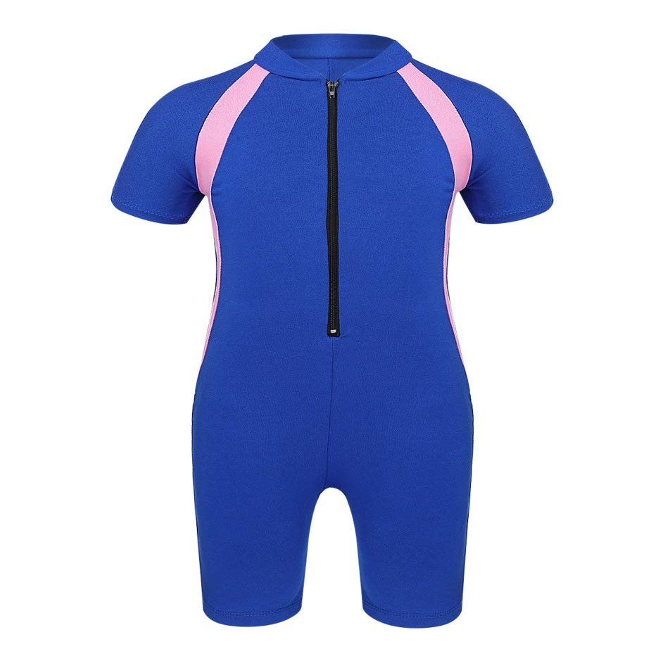 Yartina Unisex Boys Girls Rash Shirt One Piece Color Block Tankini Short Sleeve Boyshort Swimwear Blue 12 Years