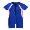 Yartina Unisex Boys Girls Rash Shirt One Piece Color Block Tankini Short Sleeve Boyshort Swimwear Blue 12 Years view 2