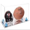 Better Display Cases Acrylic Display Case for Full Size Football and Mini Helmet - Large Rectangle Box with Clear Case, Light Blue Risers and Mirror Base 19.25" x 8.25" x 8" (B47/A103) view 1