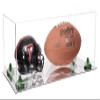 Better Display Cases Acrylic Display Case for Full Size Football and Mini Helmet - Large Rectangle Box with Clear Case, Green Risers and Mirror Base 19.25" x 8.25" x 8" (B47/A103) view 1