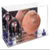 Better Display Cases Acrylic Display Case for Full Size Football and Mini Helmet - Large Rectangle Box with Mirror Case, Navy Blue Risers and Mirror Base 19.25" x 8.25" x 8" (B47/A103) view 1