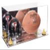 Better Display Cases Acrylic Display Case for Full Size Football and Mini Helmet - Large Rectangle Box with Mirror Case, Yellow Risers and Mirror Base 19.25" x 8.25" x 8" (B47/A103) view 1