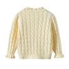 Kids Girl Cable Knit Ruffle Pullover Turtleneck Sweater Long Sleeve Knit Clothes Chunky Jumper Tops Beige view 3