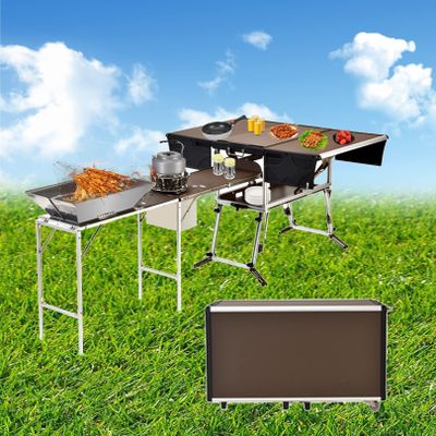 JIONET Outdoor Master Cook Station Aluminum Camping Table,Easy Carry Picnic Folding Table with kitchenware and Stove for RV BBQ Cooking Outdoor (Color : Package 4)