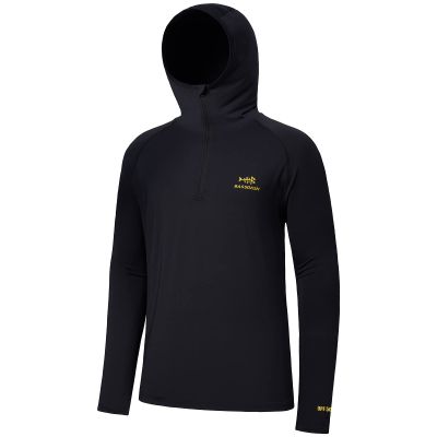 BASSDASH Mens UPF 50+ 1/4 Zip Fishing Hoodie Shirt Quick Dry Performance Long Sleeve Sun Protection FS24M Black
