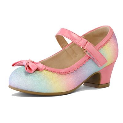 K KomForme Girl's Dress Shoes Mary Jane Glitter 1.5 in Low Heel Wedding Party Princess Shoes for Toddler/Little/Big Kids Rainbow