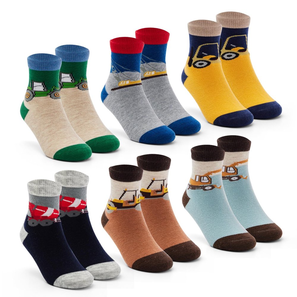 Big Boys Winter Wool Thermal Crew Socks - Kids Thick Warm Cartoon 6 Pack Size 8-10 Years