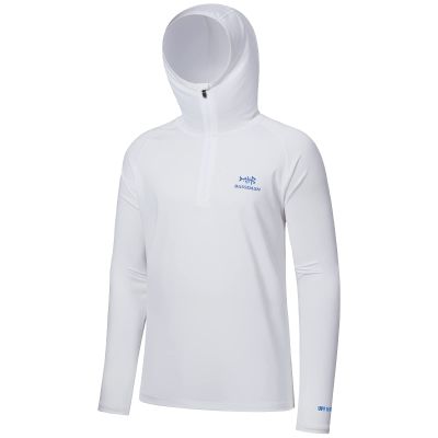 BASSDASH Mens UPF 50+ 1/4 Zip Fishing Hoodie Shirt Quick Dry Performance Long Sleeve Sun Protection FS24M White