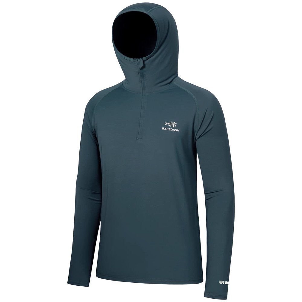 BASSDASH Mens UPF 50+ 1/4 Zip Fishing Hoodie Shirt Quick Dry Performance Long Sleeve Sun Protection FS24M Slate Blue
